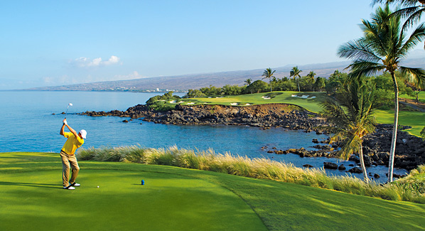 Man golfing on Hawaii island