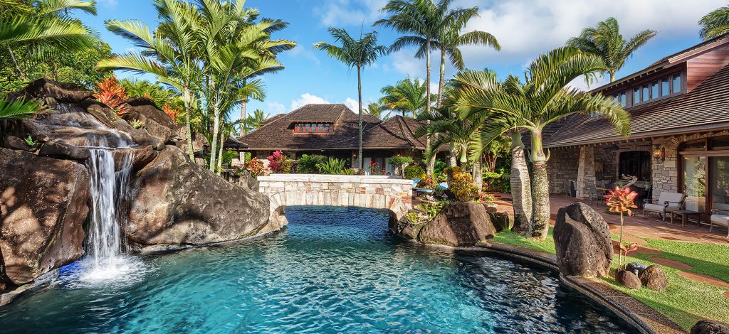 Enchanting Meadow - Pool with waterfall - Hawaii Vacation Home