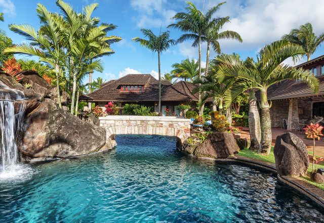 Enchanting Meadow - Pool with waterfall - Hawaii Vacation Home