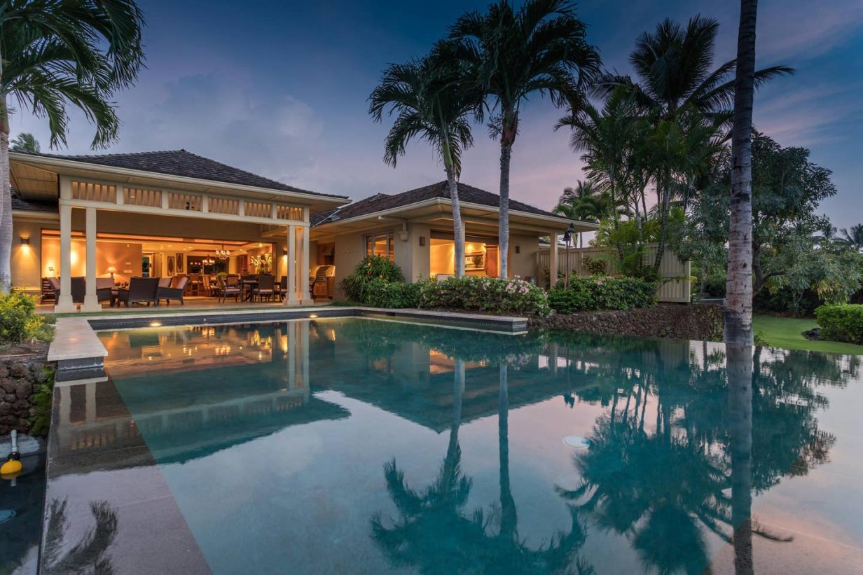 Hualalai Hainoa Estate 128 - Pool at Dusk - Hawaii Vacation Home