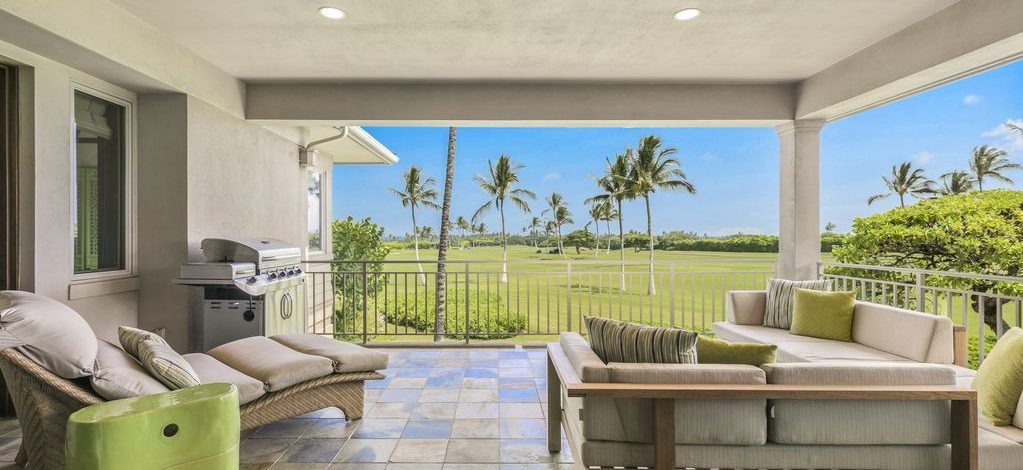 Hualalai Resort Fairway Villa 116D - Patio with view of golf course - Hawaii Vacation Home