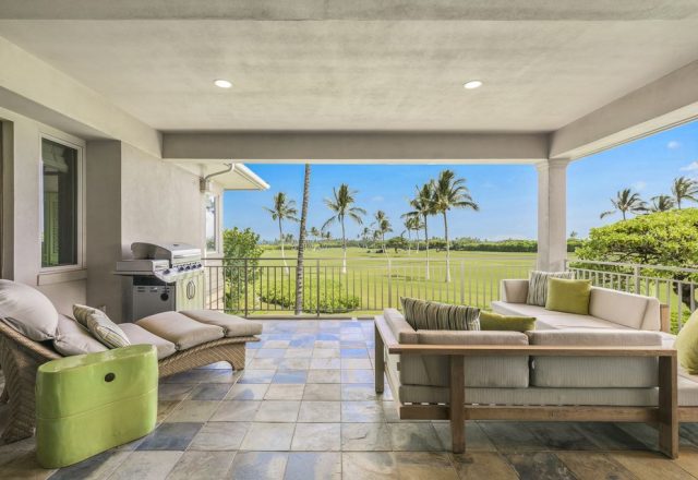 Hualalai Resort Fairway Villa 116D - Patio with view of golf course - Hawaii Vacation Home